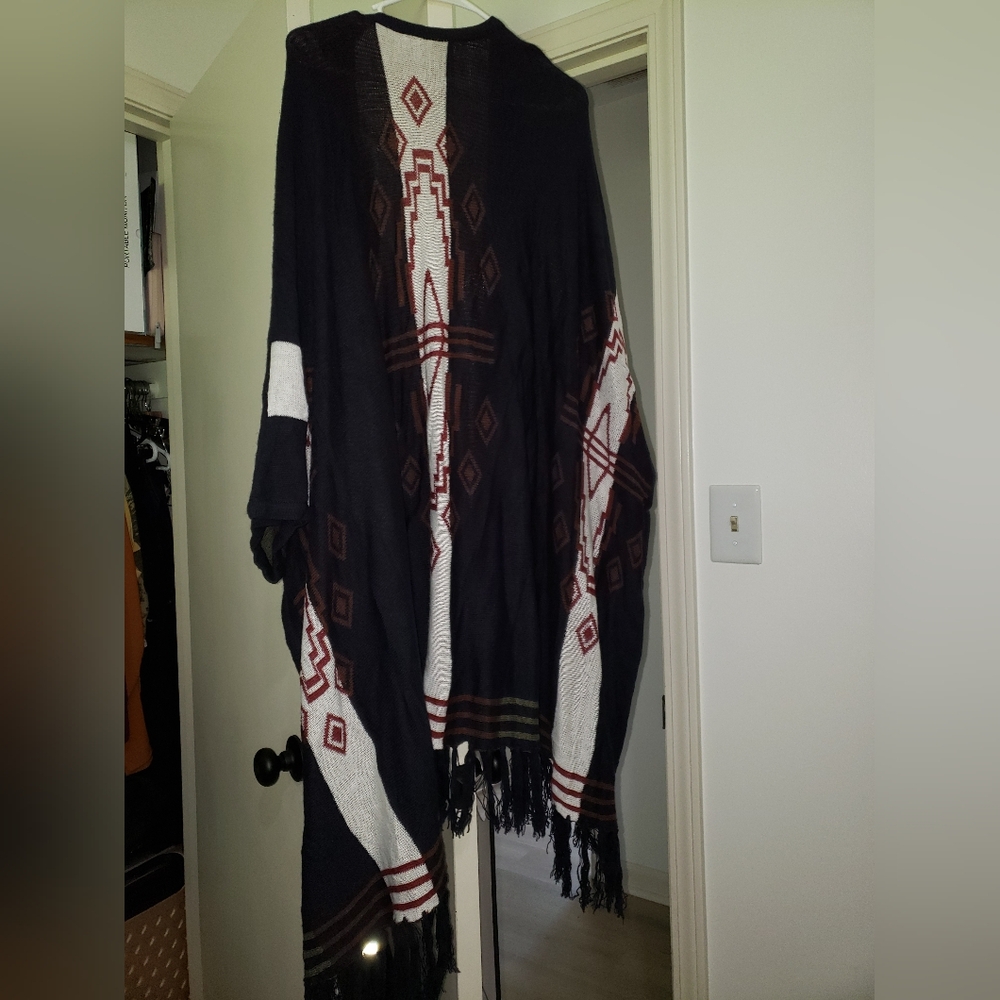 Large Knit Southwest Long fringed Sweater Duster Vest